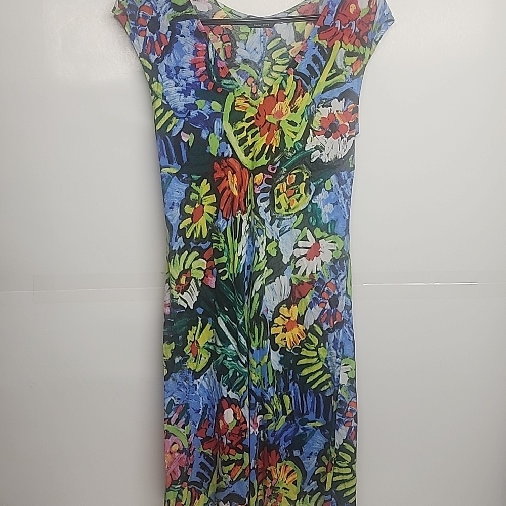 Jams World Pasta Blue & Green Floral Made In Hawaii Sz XS Midi Dress